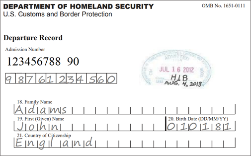 Paper I-94 Handwritten